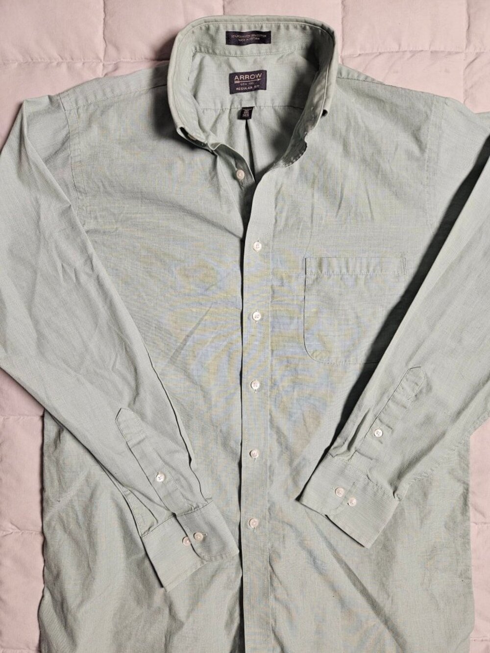 Arrow USA 1851 Regular Fit Button Down Dress Shirt Green 15.5 34/35 Wrinkle Free